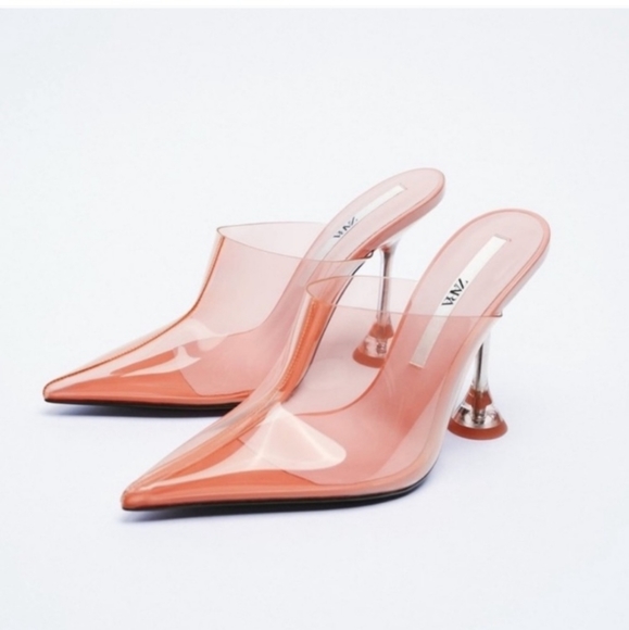NWT ZARA HEELS CORAIL VINYL MULES POINTED TOE TRANSPARENT REF. 3838/810 - Picture 6 of 8